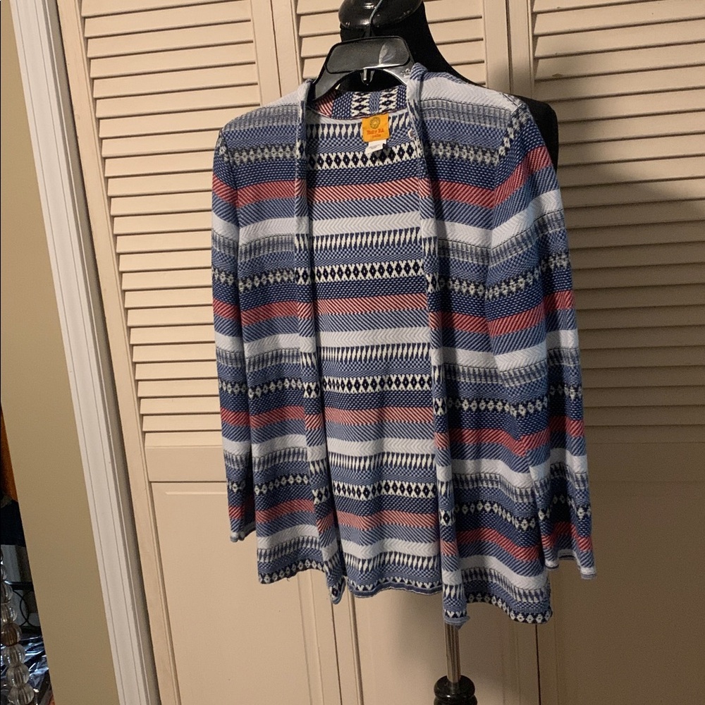 Striped Open Front Cardigan.     D2